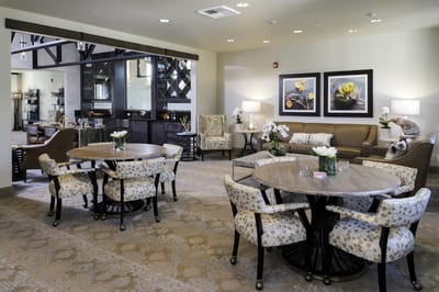 A cozy common area with seating and decor