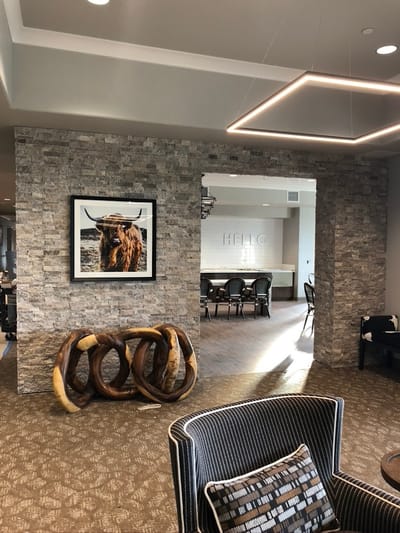 Interior lobby area with decor and seating