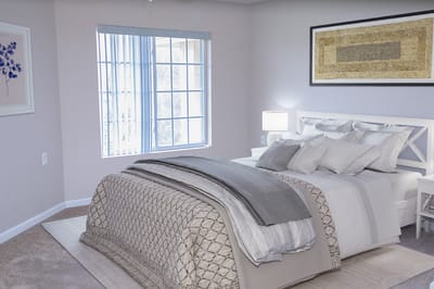 Cozy, well-decorated bedroom in a senior living facility