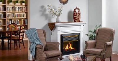 Cozy common area with fireplace and chess board