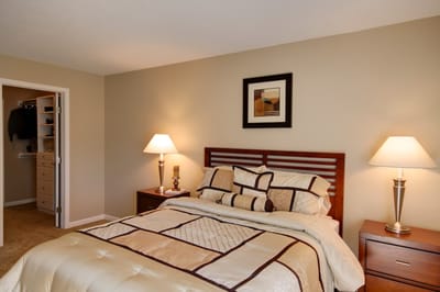 Well-furnished bedroom in an assisted living facility