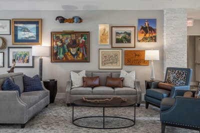 Cozy common area with artwork and comfortable seating