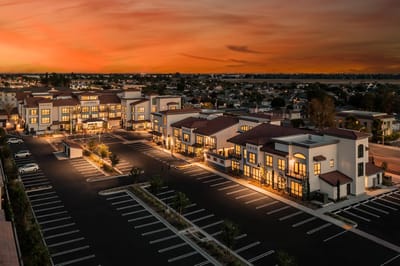 Aerial view of Westmont of Cypress during twilight