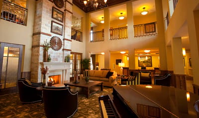 Interior view of a common area with seating