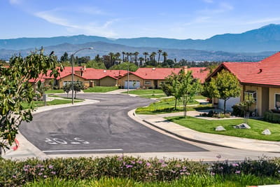 View of a residential street in a senior living community