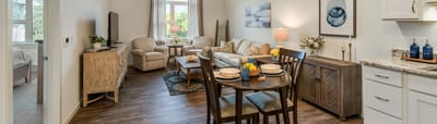 Cozy interior of a resident's living space with seating