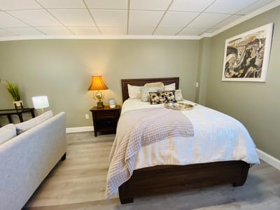 Cozy private bedroom in a senior living facility