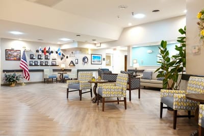 Interior view of a common area with seating and decor