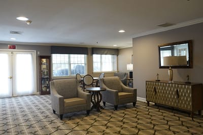 Bright and inviting common area with seating