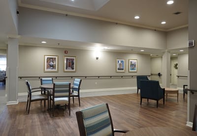 Interior view with seating and wall art in a common area