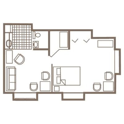 Architectural floor plan of a resident unit