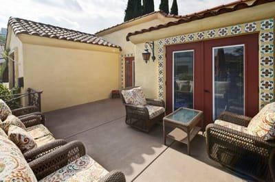 Outdoor patio area with comfortable seating