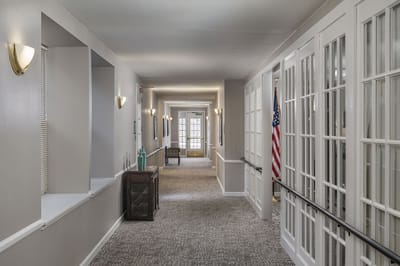 Bright hallway in a senior living facility