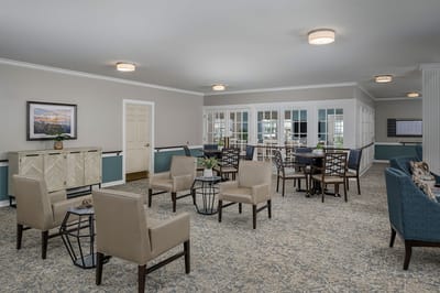 Interior common area seating in a senior living facility