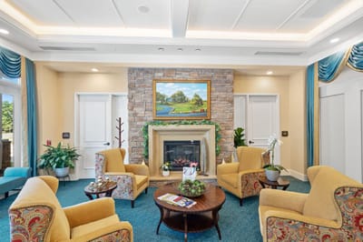 Bright common area with seating and decor