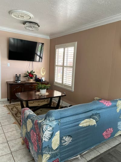 Cozy common area with a sofa and coffee table