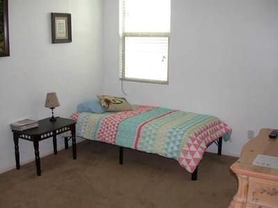 Simple bedroom setup in assisted living facility