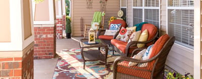 Outdoor seating area with comfortable furniture and decor