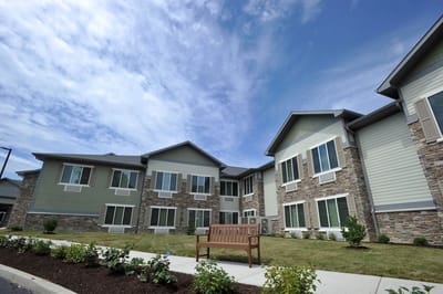 Exterior view of Lake Meadows Senior Assisted Living building