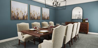Elegant dining room with a large table set for dinner