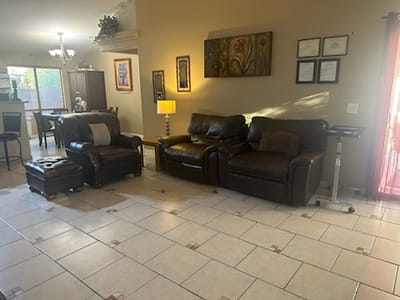 Interior view of a common area with seating