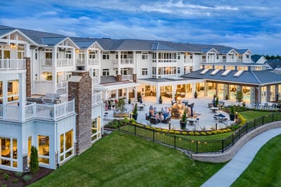 Aerial view of the facility's outdoor area with residents.