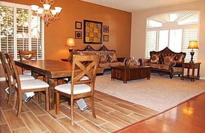 Cozy common area with comfortable seating and dining table