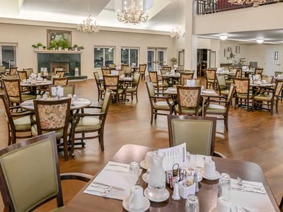 Dining area with tables set and ready for service