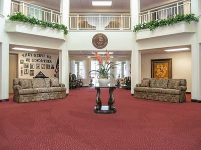 Interior view of a common area with seating
