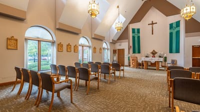 Chapel interior with seating and altar