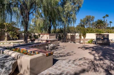 Outdoor space with seating and landscaping