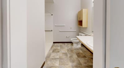Interior view of a bathroom in a senior living facility