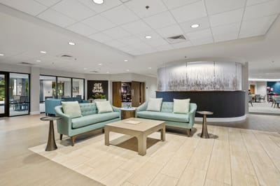 Bright interior lounge area with seating