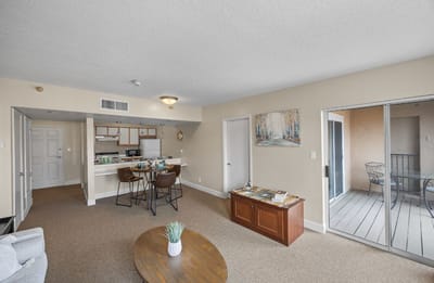 Bright and spacious common area in a senior living facility