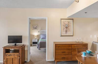 Interior view of a resident room with furnishings