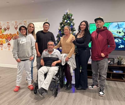 Family gathering in a festive common area