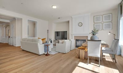 Bright and spacious common area in a senior living facility