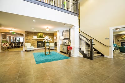 Interior of a common area with seating and decor