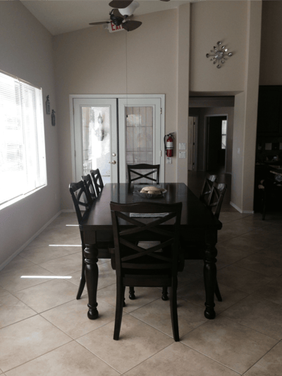 Interior space with a dining table and chairs