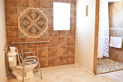 Clean bathroom interior with tiled walls