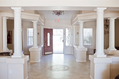 Interior view of a hallway in an assisted living facility