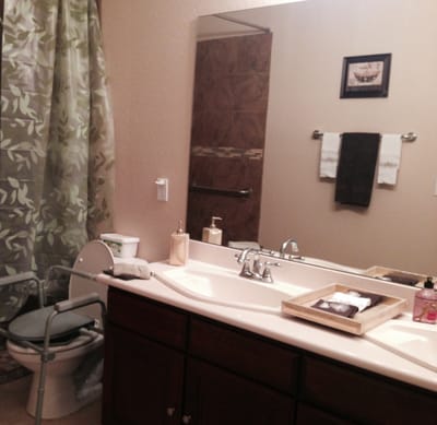 Bright bathroom with accessible features