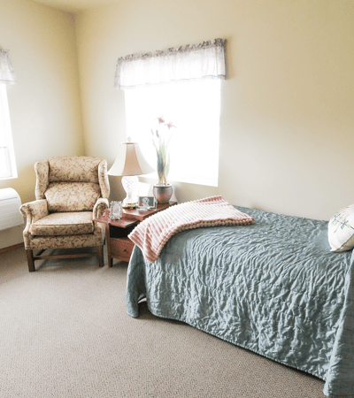 Cozy private resident room in assisted living facility