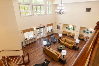 Interior view of a common area with seating