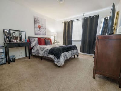 Cozy resident bedroom with decor and furnishings