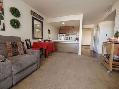 Cozy interior view of a resident room with dining area
