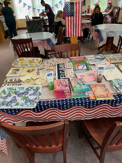 Residents participating in an arts and crafts event in the communal area