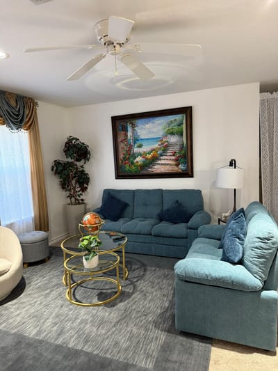 Cozy interior common area with seating and decor