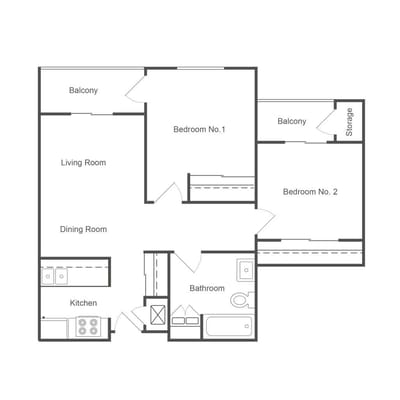 Architectural floor plan of an apartment layout