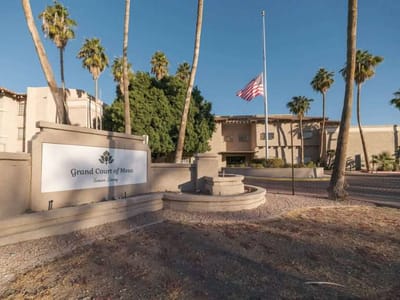 Front exterior of the Grand Court of Mesa facility